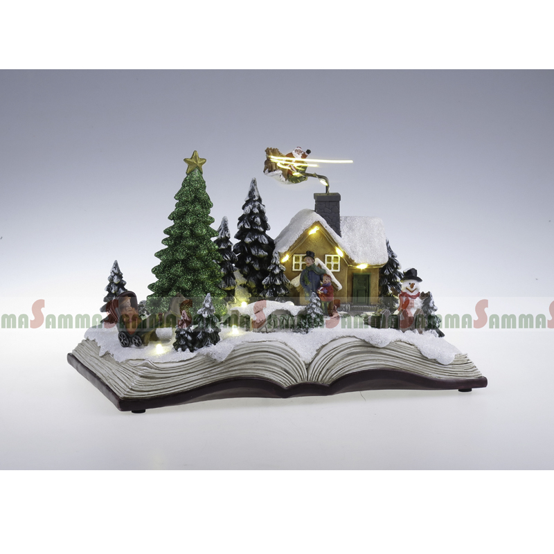 كتاب مفتوح مشهد عيد الميلاد، تحول الشجرة و santa مزلقة، مضاءة LED