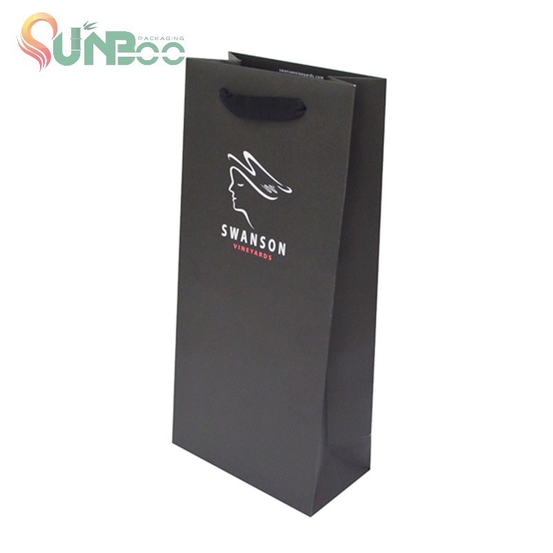 الورق الأسود مع الحبر الأبيض تصميم لطيف حقيبة النبيذ -SP-Bag044