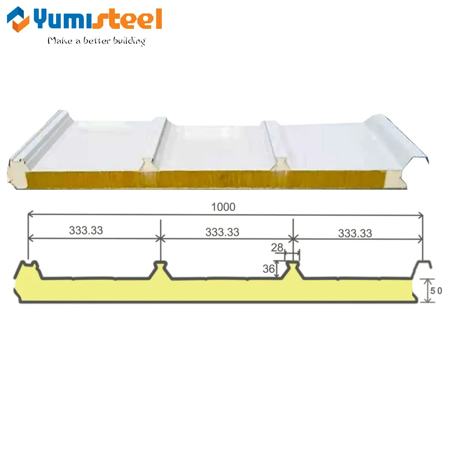 50MM 4-الأضلاع لوحات شطيرة سقف متعددة الوظائف للحلول الضوئية الشمسية