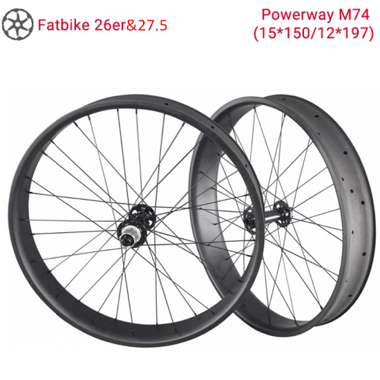 عجلات دراجة ثلجية Lightcarbon 26er&amp;27.5 Powerway M74 Fatbike من الكربون مع إطارات عريضة 65/85/90/75 مللي متر